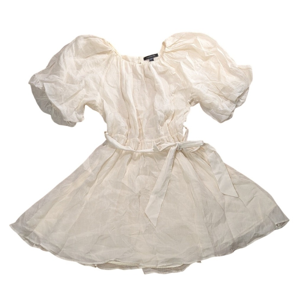 Banana Republic Dress Mini Cream Puff Sleeve Belted Cottage Danity Women's Small
